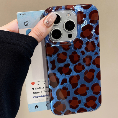 韩系高级感蓝色豹纹适用于iphone16手机壳苹果15保护套14全包13防摔新款17promax小众16pro个性max手机套网红