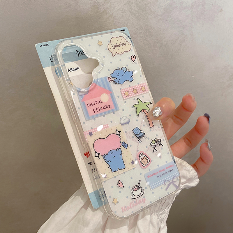 可爱卡通涂鸦大象适用于苹果16promax手机壳iphone15保护套14防摔13硅胶新款小众15pro全包max手机套网红爆款