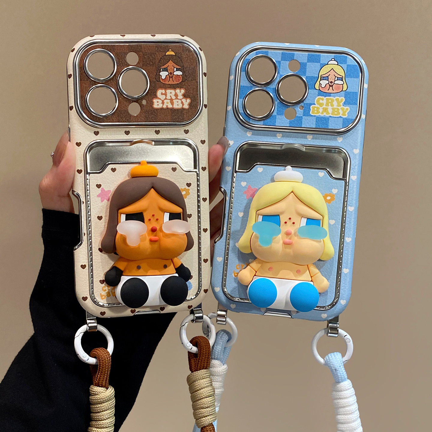 可爱卡通立体哭娃大视窗卡包适用于iphone15promax手机壳苹果16保护套14挂绳13全包新款15pro高级感max手机套