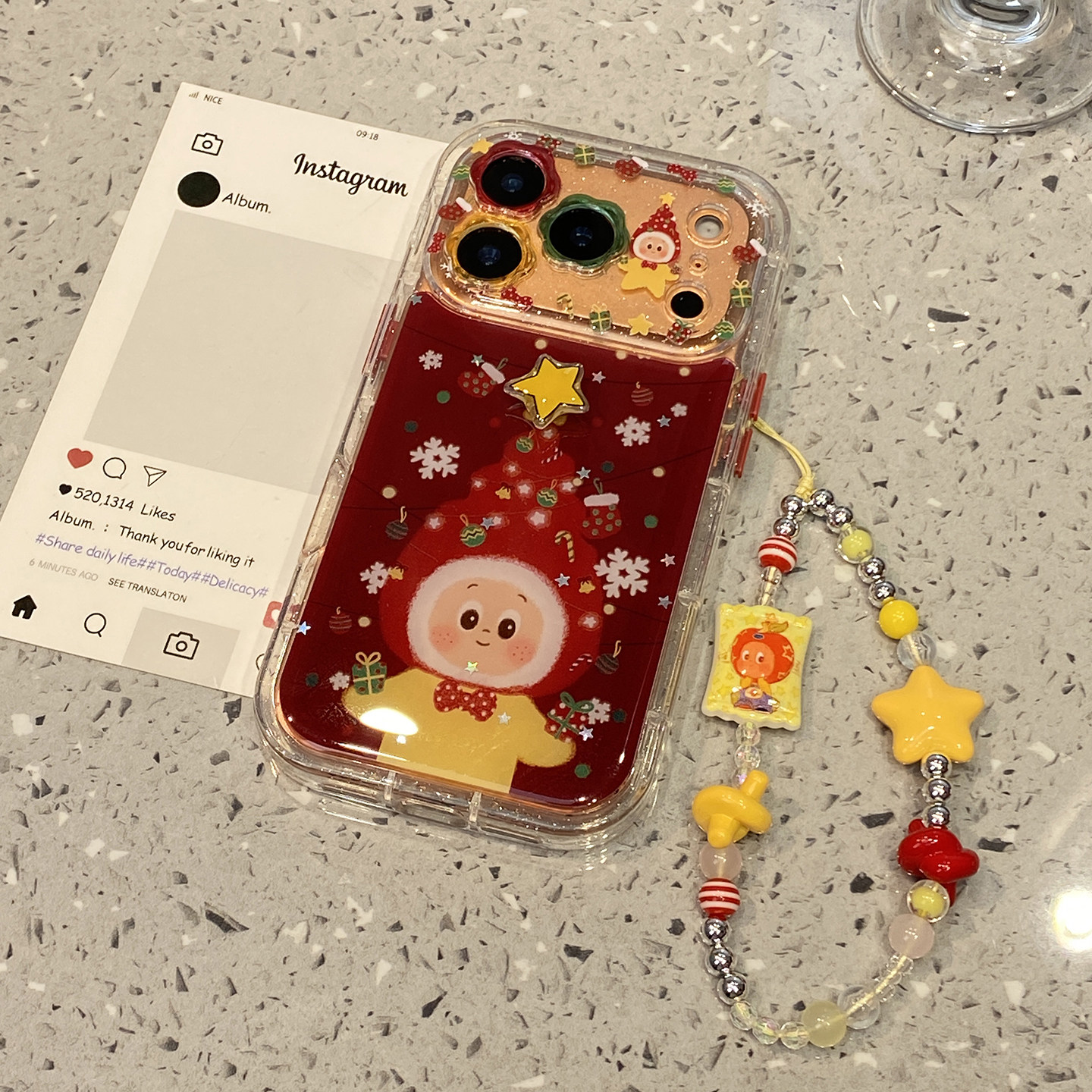 韩风ins红色圣诞帽星星人适用于iphone17promax手机壳苹果16保护套14带手链13全包新款15pro巨好看max手机套