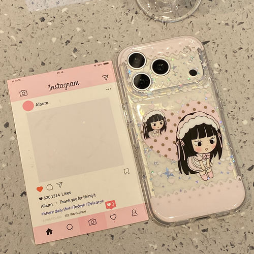 可爱闪粉爱心女孩适用于苹果18promax手机壳iphone17pro保护套16/15新款17pm超好看巨好看高级感全包防摔超火