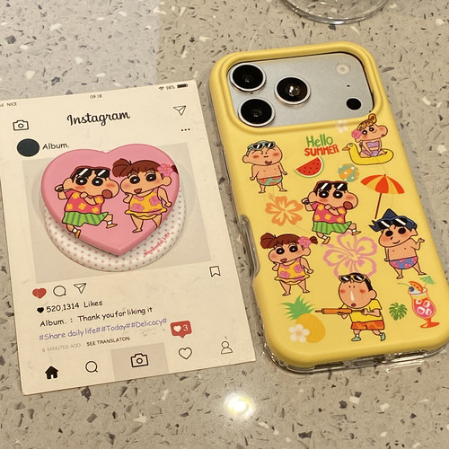 可爱黄底小新合集磁吸支架适用于苹果17promax手机壳iphone16pro保护套15新款17pm超好看独特女全包防摔超火