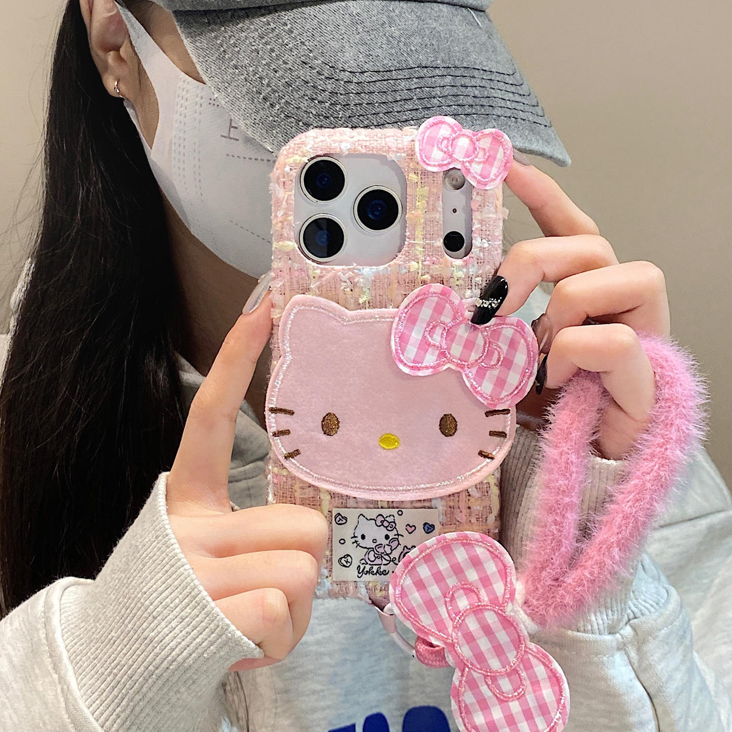 【每日新品】秋冬小香风粉色绒布kt猫适用于iphone15手机壳苹果17promax保护套14挂绳13新款16pro女max手机套