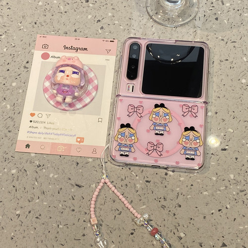 哭哭女孩磁吸支架适用华为purax手机壳Pocket2小米mixflip2三星zflip7/6/5典藏版pura/x女高级感超好看折叠屏