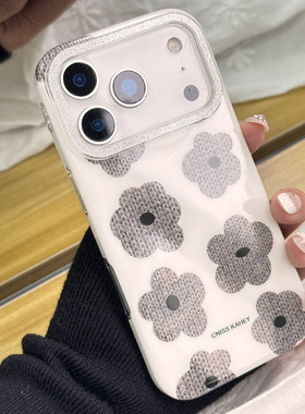 秋冬ins编织纹灰色花朵适用于苹果17pro手机壳iphone16保护套14防摔13全包小众新款15promax不撞款max手机套