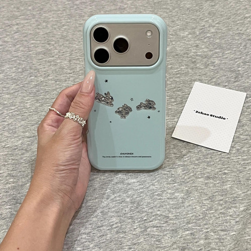 可爱绿底多只兔子适用于苹果18promax手机壳iphone17pro保护套16/15新款17pm超好看巨好看高级感全包防摔超火