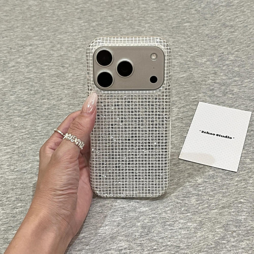 韩系ins闪钻格纹适用于苹果17pro手机壳iphone16promax保护套15新款17pm超好看巨好看max手机套全包防摔超火