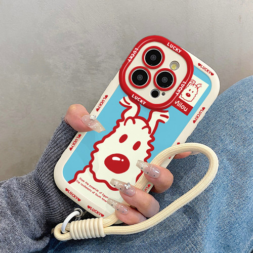 ins红色线条狗狗适用苹果16promax手机壳iphone15pro带挂绳17新款14女款13/11/套12max/x/xs/xr/xsmax/8plus7