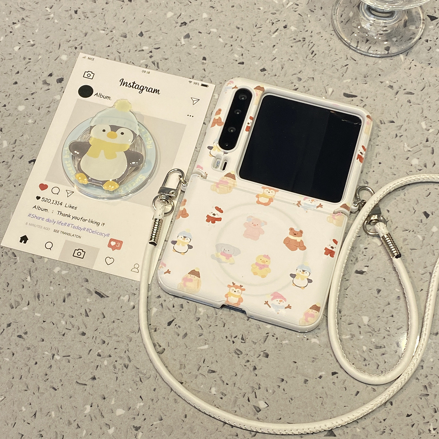 趣味可爱企鹅支架适用华为purax手机壳Pocket2小米mixflip2/pura/x折叠屏s三星zflip7典藏版6女款5高级感小众