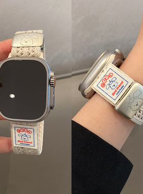 可爱刺绣狗狗适用华为gt5表带gt4新款GT5pro猫咪尼龙编织磁吸扣watch4/3pro女智能手表gt3透气gt2卡通gt时尚
