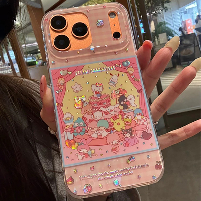 日韩可爱鎏金三丽鸥派对适用于iphone15手机壳苹果17promax保护套14全包13小众新款16pro超好看max网红手机套