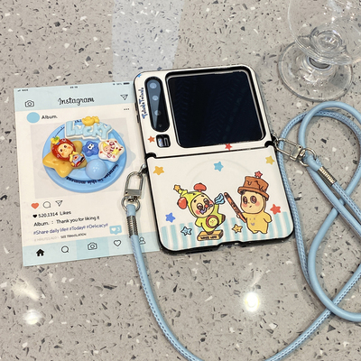 可爱卡通星星人斜跨挂绳适用华为purax折叠屏手机壳p50女Pocket2小米mixflip2磁吸p典藏版s三星zflip7支架6x5