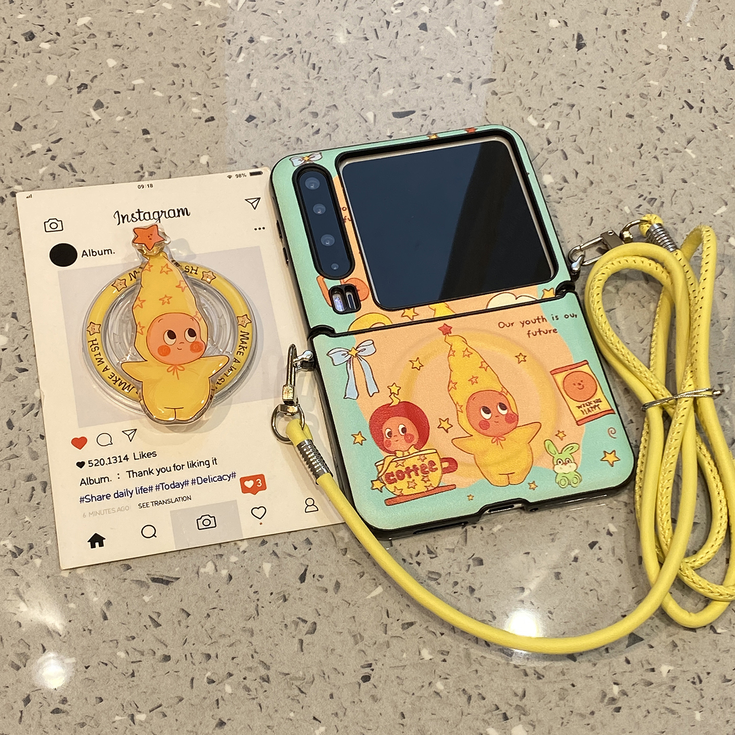 可爱星星人可斜跨挂绳适用华为purax折叠屏手机壳p50pocket2小米mixflip2三星zflip7/6磁吸5支架pura/x典藏版