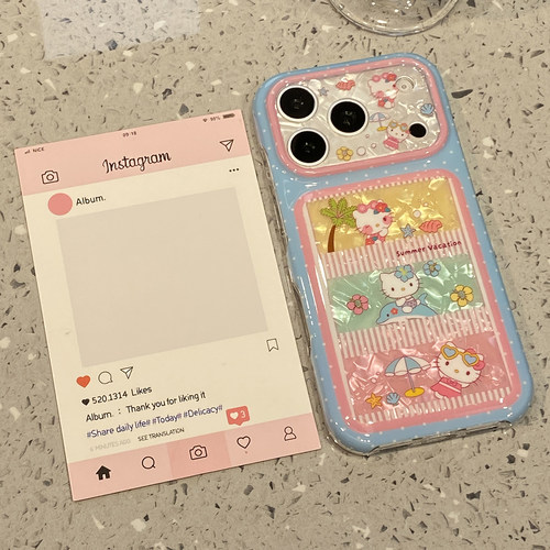 日韩彩色贝壳纹猫咪适用于苹果17promax手机壳iphone16pro保护套15新款17pm超好看独特巨好看女高级感小众款