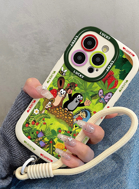 夏日可爱鼹鼠适用iphone17promax手机壳苹果16pro挂绳15女14软13/11/套12max外壳x/xs/xr/xsmax/8plus/7p防摔