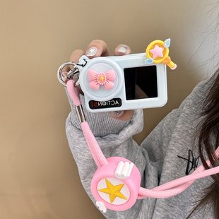 可爱ins少女心仙女棒适用大疆action6代5pro/4/3运动相机镜头盖保护套防尘壳带挂脖挂绳硅胶防摔保护壳巨好看