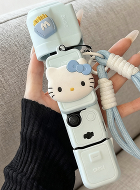 创意可爱M记蓝色kitty猫适用大疆pocket3保护壳硅胶套软胶运动相机保护套镜头云台相机防刮配件收纳壳带挂绳