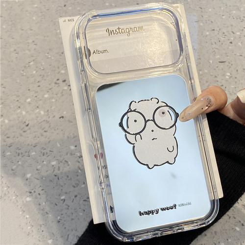 趣味可爱卡通镜面戴眼镜小狗适用于iphone17pro手机壳苹果16保护套14/13新款15promax/max手机套全包防摔超火