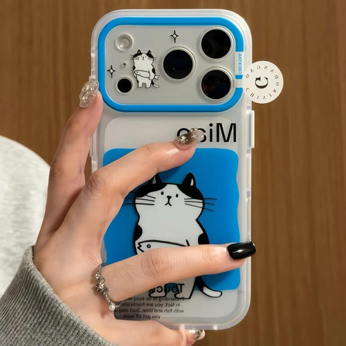 可爱蓝底涂鸦猫咪适用于苹果17promax手机壳iphone16pro保护套15新款17pm超好看巨好看高级感女全包防摔超火