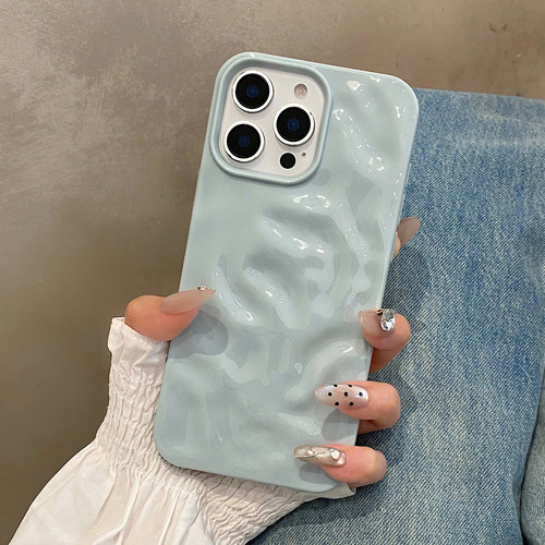 ins简约纯色褶皱陨石纹适用于iphone15手机壳苹果16保护套14防摔13新款15promax高级感16pro小众max手机套女p