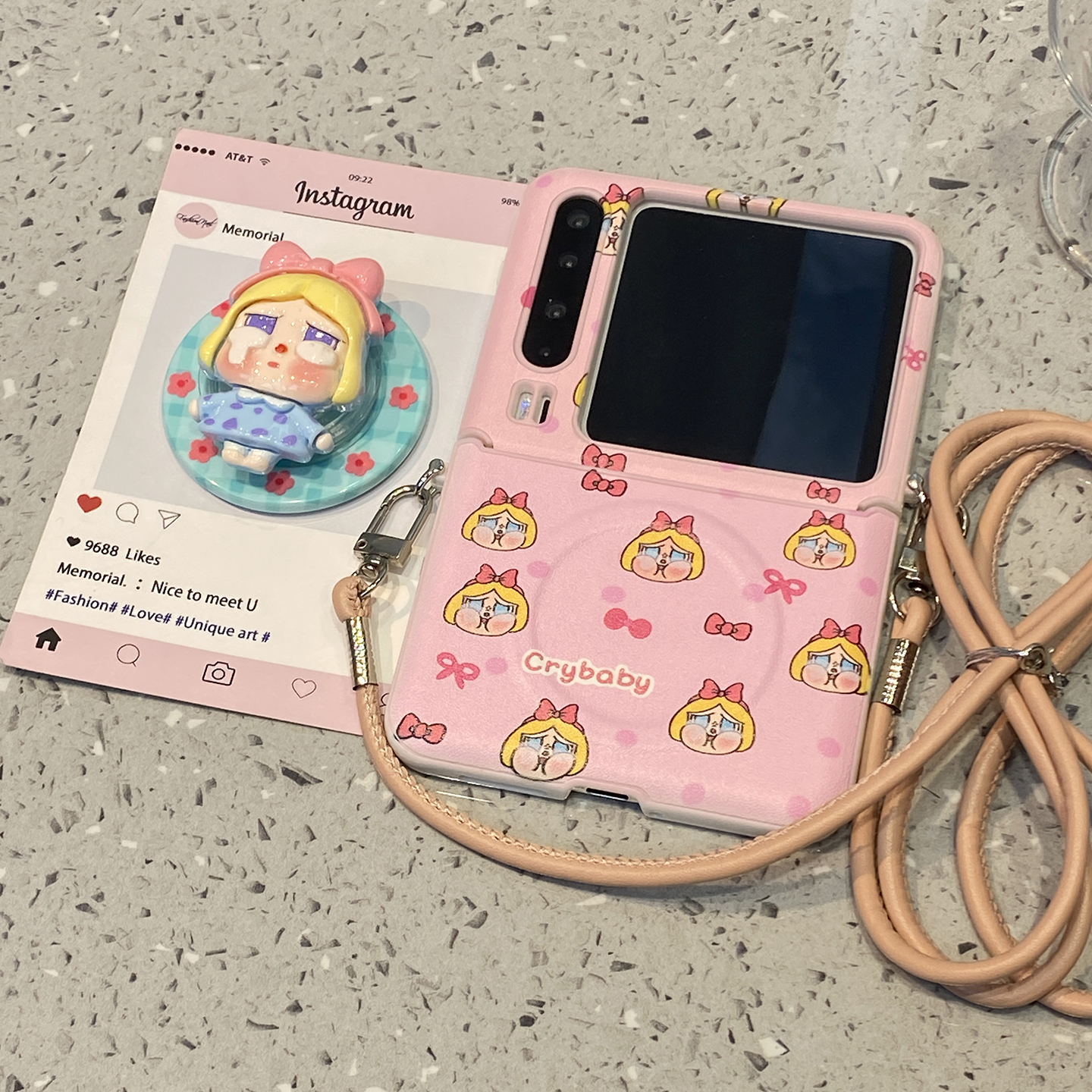 可爱皮纹哭娃适用华为purax折叠屏手机壳p50外壳Pocket2小米mixflip2女s三星zflip7挂绳6女5支架pura典藏版x