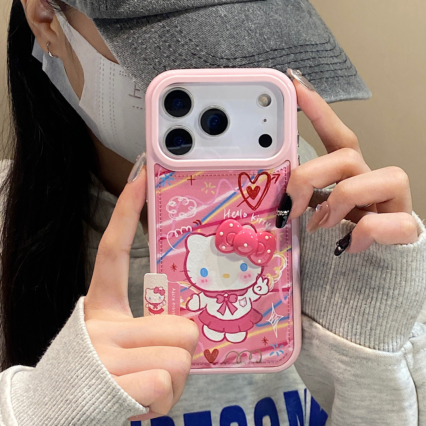 【每日新品】粉色涂鸦比耶kt猫适用于iphone15手机壳苹果17promax保护套14皮纹13全包新款16pro小众max手机套