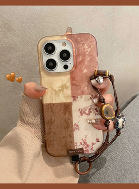 中国风新中式拼接书法竹林花束带链条适用于iphone17pro手机壳苹果15保护套14挂绳13新款16promax国风max女款
