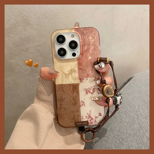 中国风新中式拼接书法竹林花束带链条适用于iphone17pro手机壳苹果15保护套14挂绳13新款16promax国风max女款