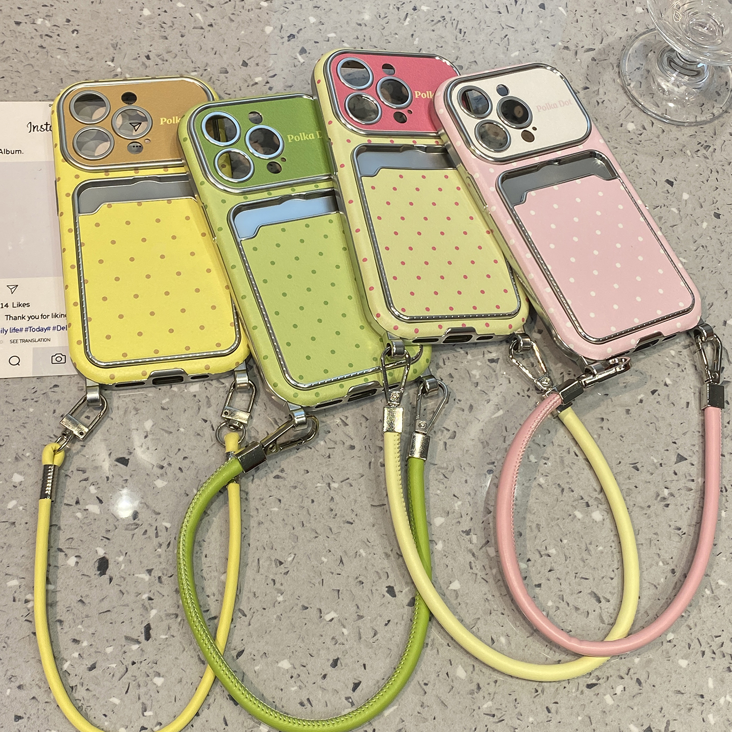 韩系多巴胺波点大视窗卡包适用于iphone16手机壳苹果15保护套14挂绳13新款17promax全包16pro高级感max手机套