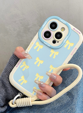 日韩蓝色蝴蝶结适用iphone17promax手机壳苹果16pro挂绳15女款14软13/11/套12max外壳x/xs/xr/xsmax/8plus/7p