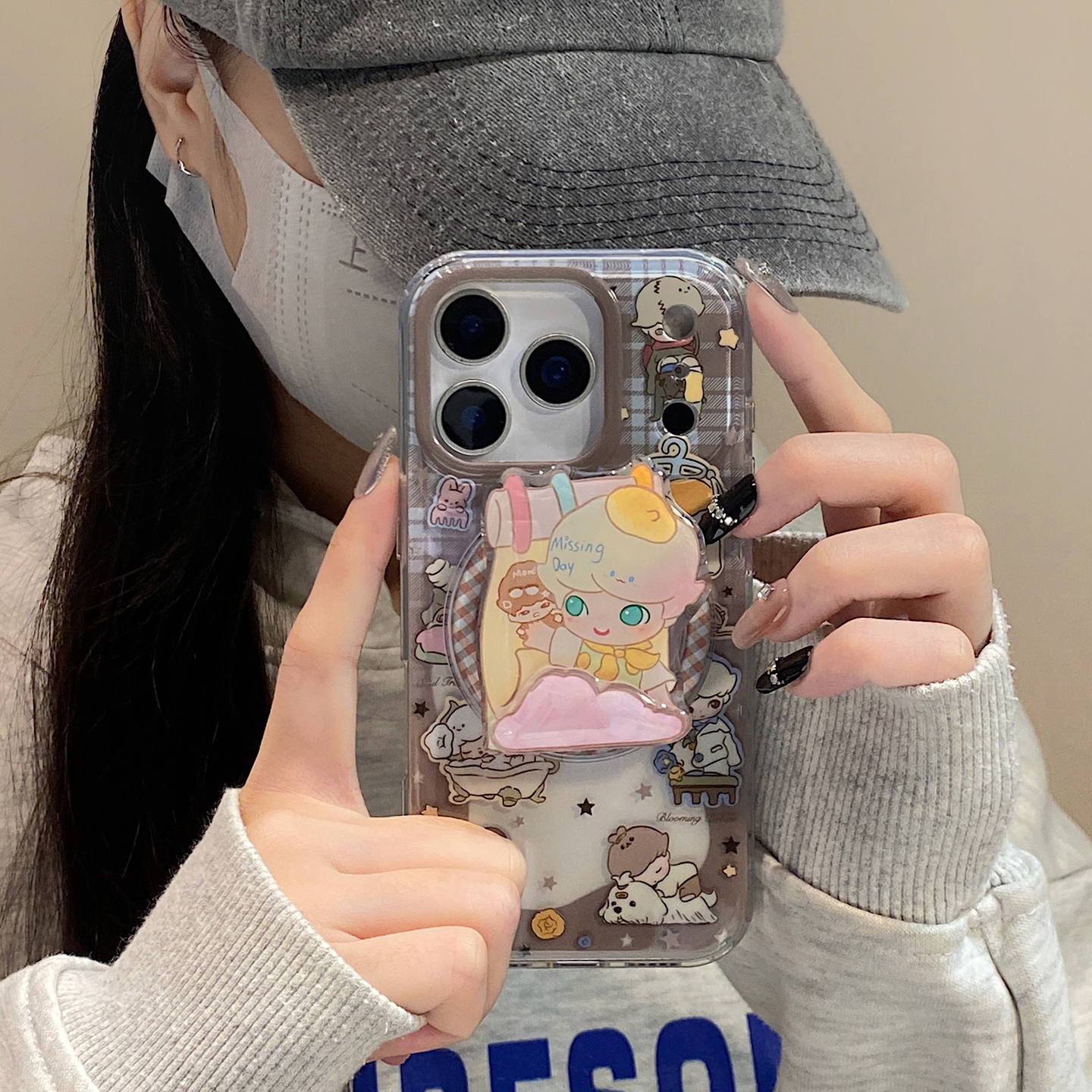 【每日新品】棕色格纹小男孩适用于iphone15手机壳苹果17promax保护套14磁吸支架13新款16pro不撞款max手机套