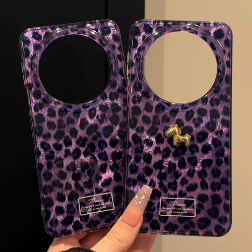 高级感紫底豹纹立体小马适用华为mate70pro手机壳mate60pro保护套新款pura70p超好看外壳超火女高级感小众款