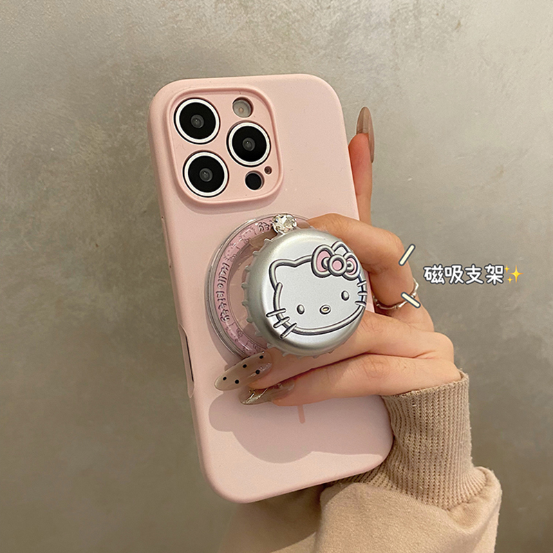 软糯液态硅胶KT猫磁吸支架适用iphone16手机壳苹果15保护套14苹果13新款16promax全包防摔15pro超好看外壳max
