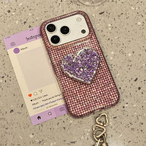 【每日新品】高级感紫格纹爱心支架带链条适用于苹果18promax手机壳iphone17pro保护套16/15新款17pm超好看官