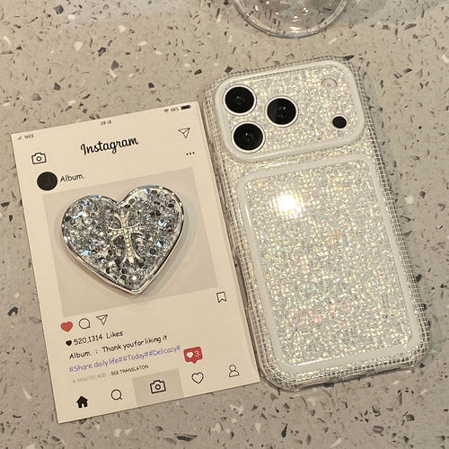 高级感银色闪钻亮片带支架适用于苹果18promax手机壳iphone17pro保护套16/15新款17pm超好看独特全包防摔超火
