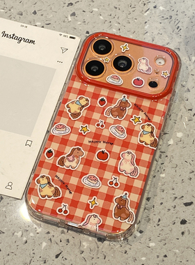 红色格纹甜品小马适用于苹果17promax手机壳iphone14保护套13小众防摔新款16全包15pro超好看max超火外壳独特