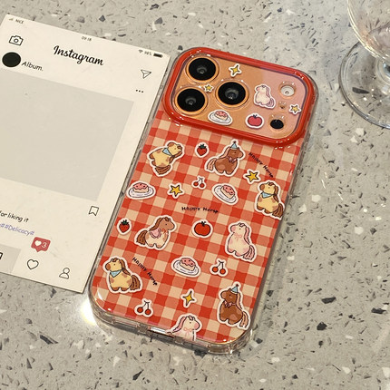 红色格纹甜品小马适用于苹果17promax手机壳iphone14保护套13小众防摔新款16全包15pro超好看max超火外壳独特
