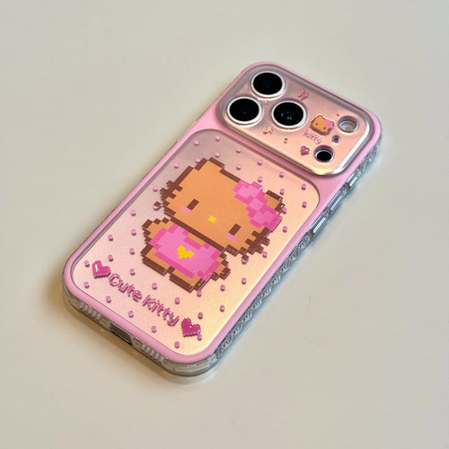 少女心粉波点像素猫咪适用于苹果17pro手机壳iphone16promax保护套15新款17pm超好看max外壳拼豆全包防摔超火