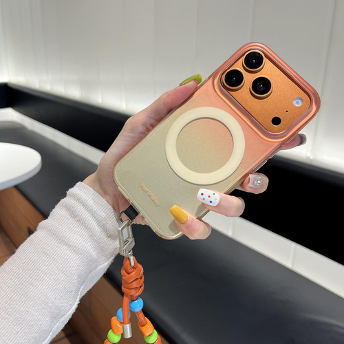 高级感橙晕染磁吸壳适用于苹果17promax手机壳iphone16pro保护套15新款17pm带链条14磨砂13防摔i超好看巨好看