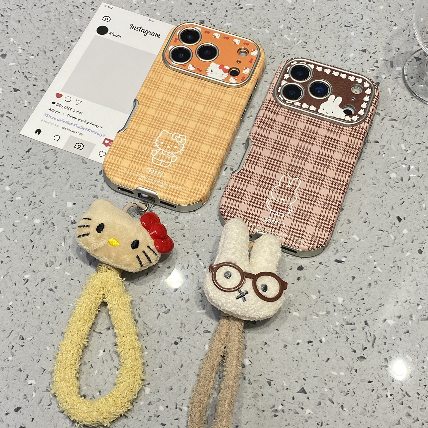 可爱格纹hellokitty米菲兔适用于苹果15手机壳iphone16保护套14挂绳13新款17promax全包16pro高级感max手机套