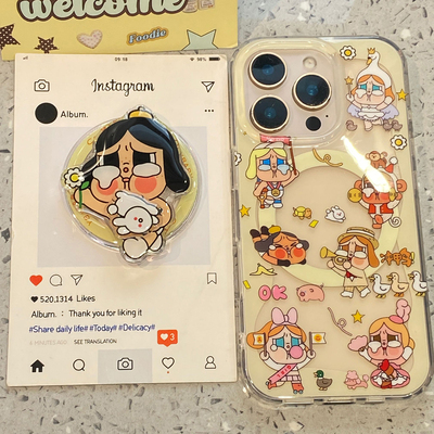 趣味可爱冲鸭哭娃旋转磁吸支架适用于iphone17pro手机壳苹果16保护套14透明13全包新款15promax网红max手机套