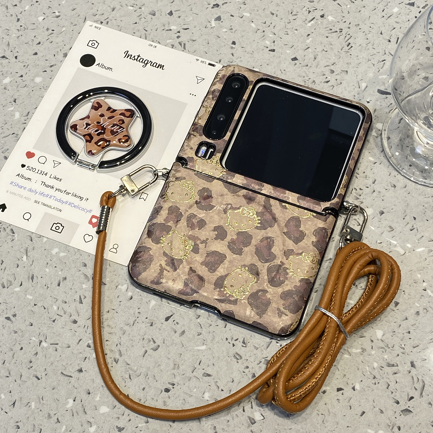 【每日新品】秋冬皮质豹纹烫金KT猫适用华为purax折叠屏手机壳外壳Pocket2小米mixflip2三星zflip7磁吸6支架5