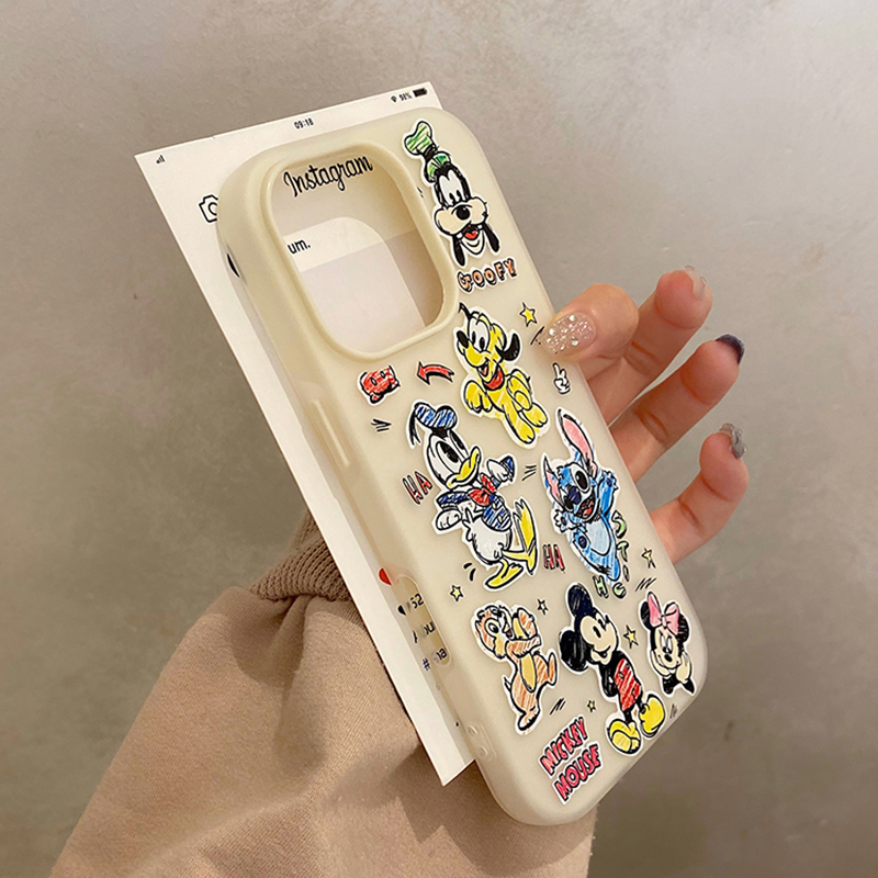 日韩ins风涂鸦米奇唐老鸭适用于苹果16promax手机壳iphone15保护套14防摔13全包新款15pro个性max手机套小众p