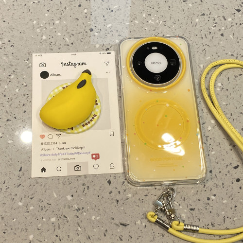 可爱香蕉磁吸支架斜跨挂绳适用华为mate80promax手机壳mate70pro个性mate60新款p80外壳pura70套高级感小众款