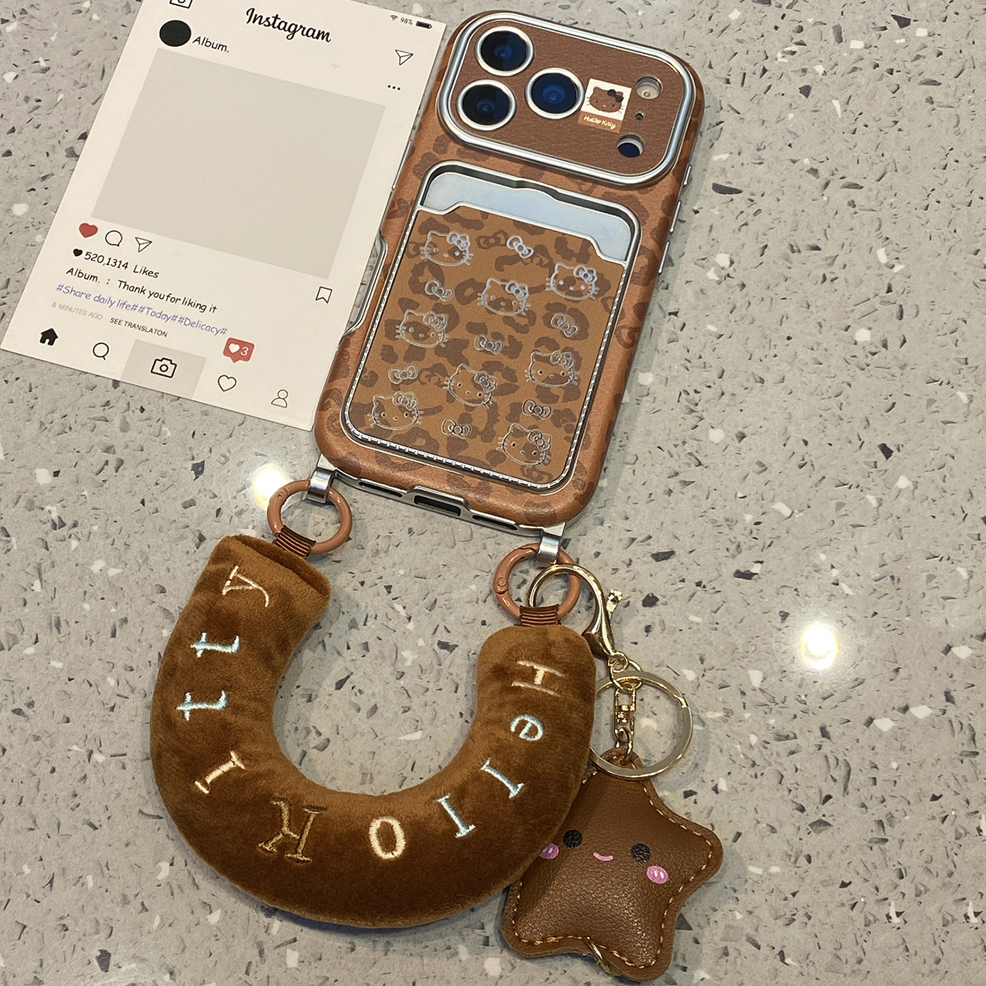 【每日新品】美拉德棕色豹纹kt猫卡包适用于苹果17pro手机壳iphone16保护套14挂绳13新款15promax女max手机套