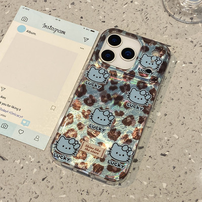 复古秋冬小众蓝色豹纹kt猫适用于苹果17promax手机壳iphone14保护套13小众新款16全包15pro个性max网红手机套