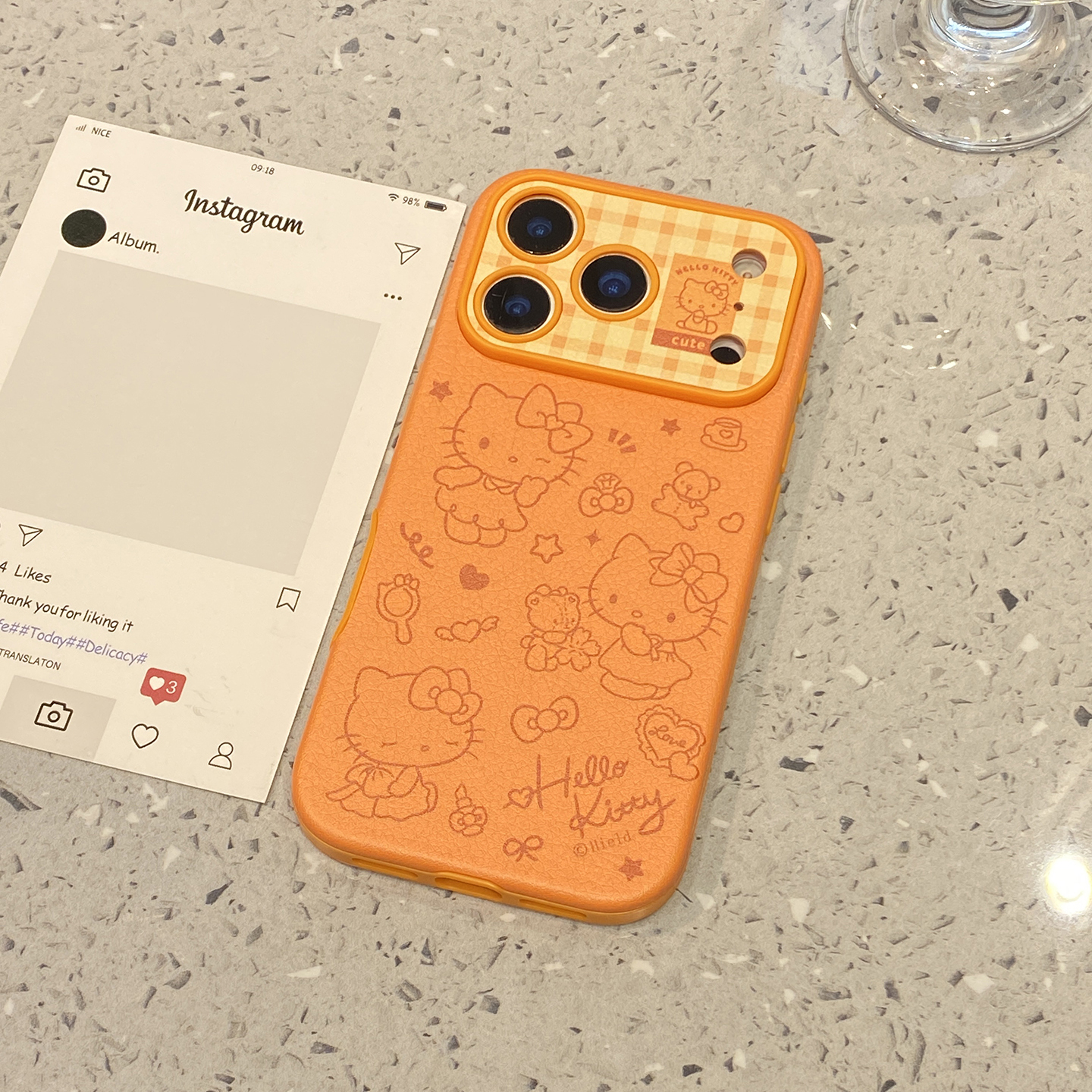 【每日新品】可爱皮质橙色线条kt猫适用于苹果17promax手机壳iphone16保护套14全包13新款15pro网红max手机套