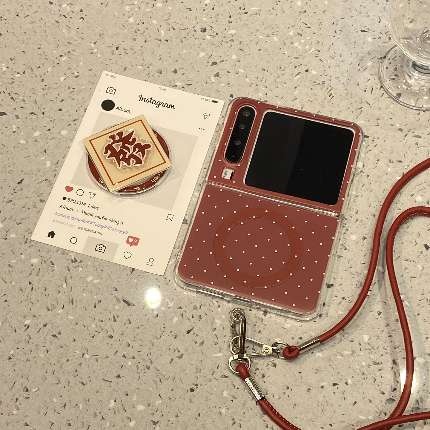 【每日新品】酒红波点磁吸支架发适用华为purax手机壳Pocket2小米mixflip2/pura折叠屏x三星zflip7典藏版6/5