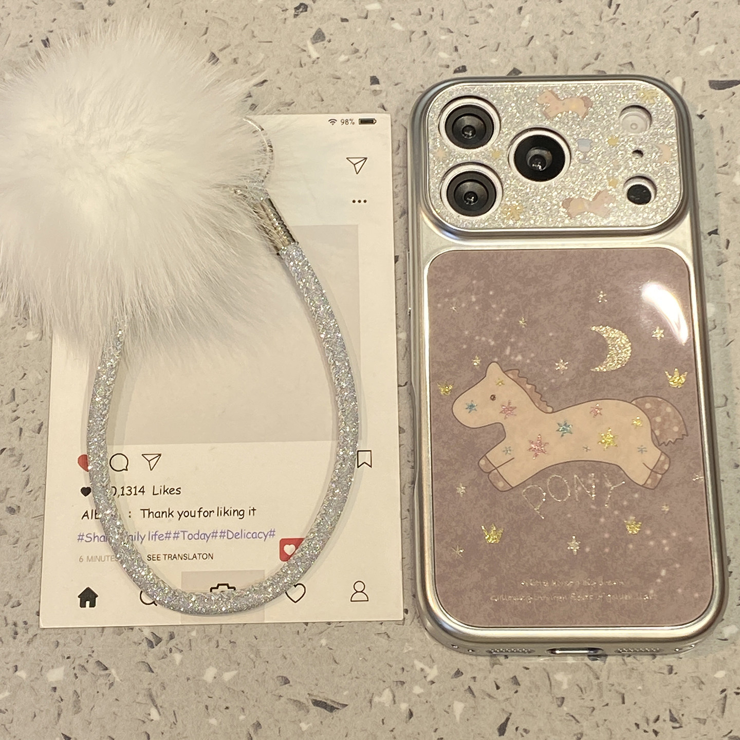 【每日新品】韩风ins紫底闪粉星星小马适用于iphone17pro手机壳苹果16保护套14手链新款15promax女max手机套,3C数码配件,手机保护套/壳,淘宝优惠券,粉丝福利购,淘宝优惠卷