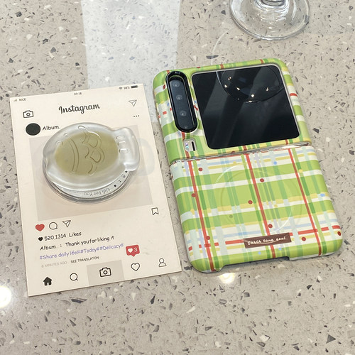 【每日新品】ins风绿格纹鲷鱼烧磁吸支架适用华为purax手机壳pura折叠屏x典藏版硬壳全包防摔超好看外壳个性